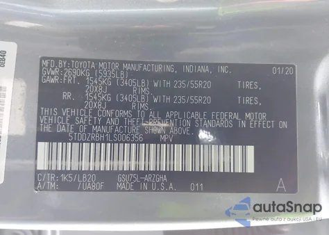 2020 Toyota Highlander Limited from USA, damaged, VIN 5TDDZRBH1LS006356